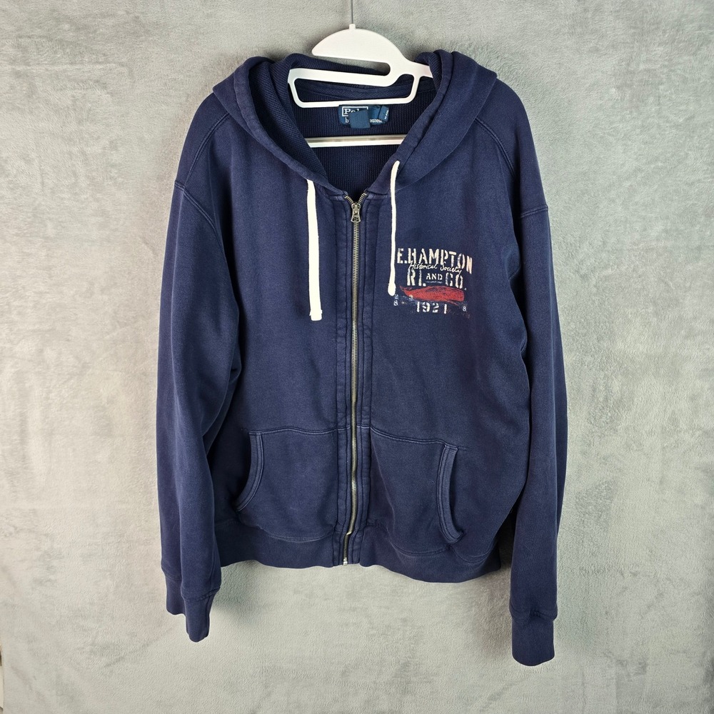Vintage Polo Ralph Lauren Men XXL Navy E Hampton Heavy Thermal Zip Hoodie Jacket